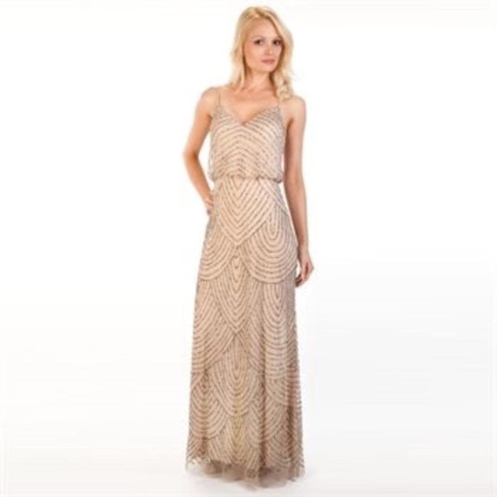 Adrianna Papell NWT Dress Sz 8 Taupe/Pink Beaded